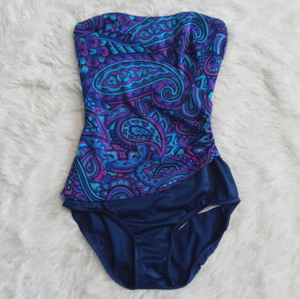 Groovy paisley Jantzen Purple & Blue One Piece Swimsuit